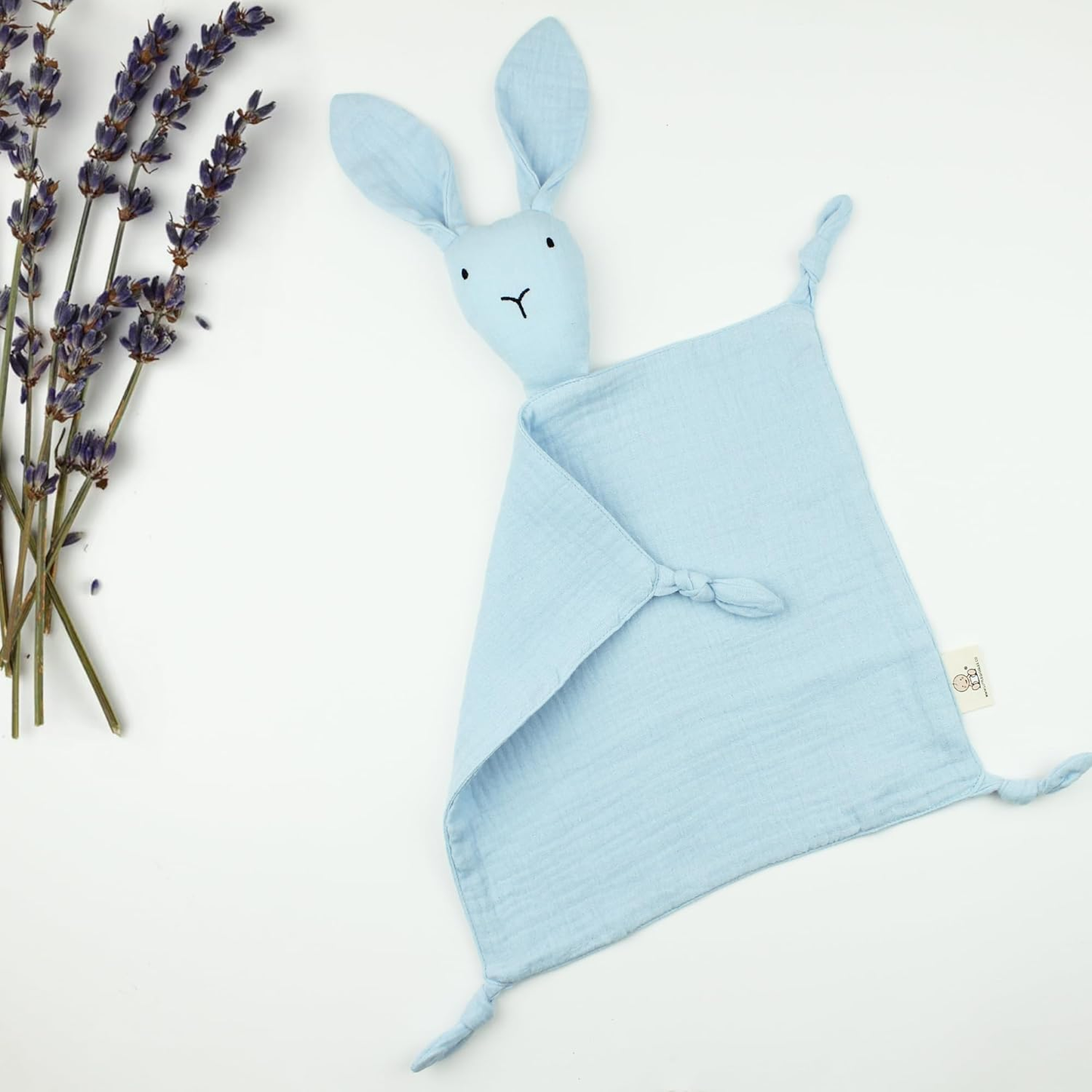 Little Giggles Co.® Bunny Baby Comforter - Edredão de musselina de algodão macio, manta de segurança e brinquedo sensorial em bege natural - presentes neutros para bebés recém-nascidos
