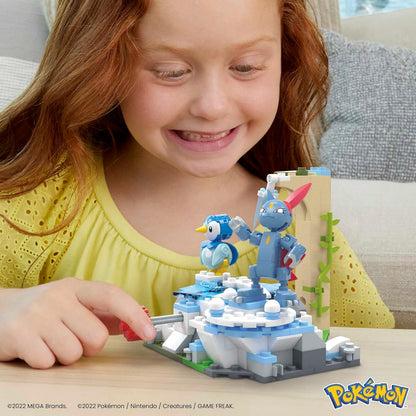 MEGA Pokémon Action Figure Building Toys, Piplup e Sneasel's Snow Day com 171 peças e movimento, 2 personagens articulados, para crianças, HKT20