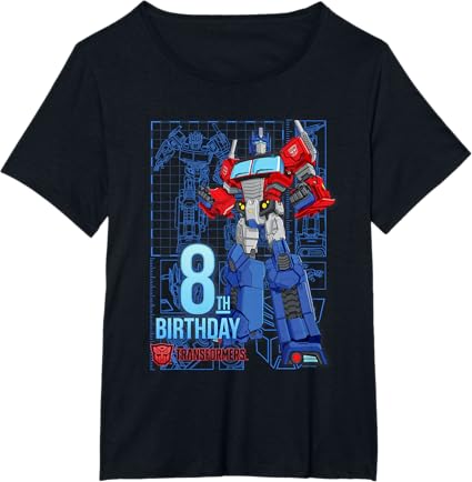 T-shirt de aniversário dos 8 anos do Optimus Prime dos Transformers