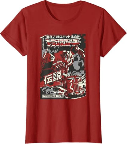 T-shirt Transformers Optimus Prime Capa de Banda Desenhada Japonesa Cybertroniana