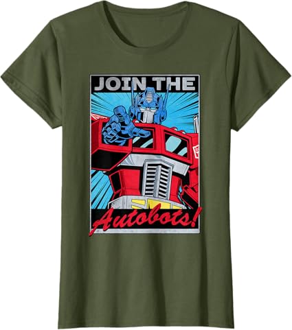 T-shirt com poster retro do Transformers Optimus Prime juntando-se aos Autobots