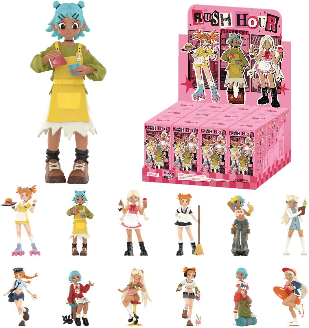 POP MART Lil Peach Riot: Carregando! Série de bonecos, 1 caixa, design premium, presente para mulheres, boneco de ação colecionável chique e favorito dos fãs