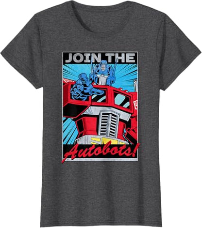 T-shirt com poster retro do Transformers Optimus Prime juntando-se aos Autobots