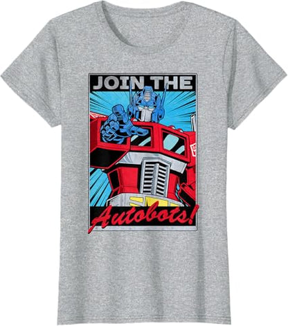 T-shirt com poster retro do Transformers Optimus Prime juntando-se aos Autobots