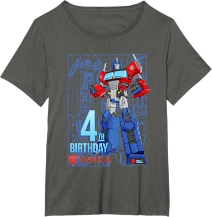 T-Shirt Transformers Optimus Prime para o 4º Aniversário - Menina, Aniversariantes - Preto - Tamanho S - Manga Curta - Modelagem Clássica - Mistura de Algodão e Poliéster - Lavável à Máquina