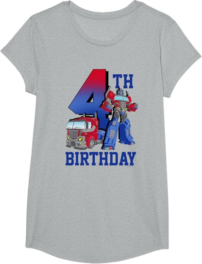 T-shirt com poster comemorativo do 4º aniversário do Optimus Prime de Transformers com efeito degradé