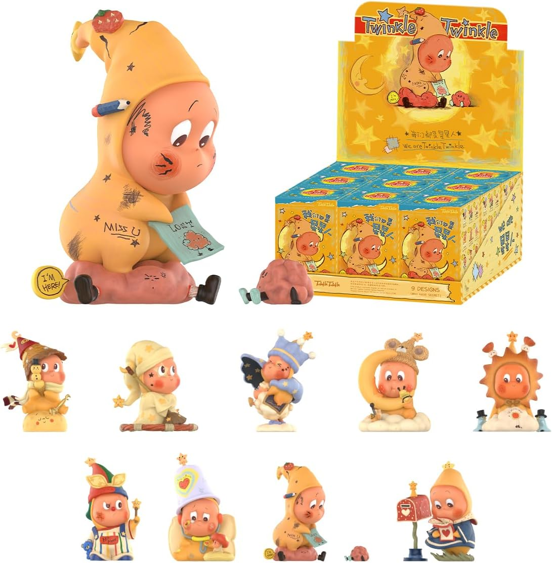 POP MART Twinkle Twinkle Be a Little Star Series - Pingente de pelúcia 1 caixa 2,5 polegadas Personagem articulado Design premium presentes para mulheres Brinquedo colecionável favorito dos fãs Figura de ação de brinquedo