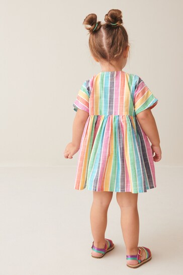 |Girl| Vestido De Algodão Descontraído - Rainbow Stripe (3 meses a 8 anos)