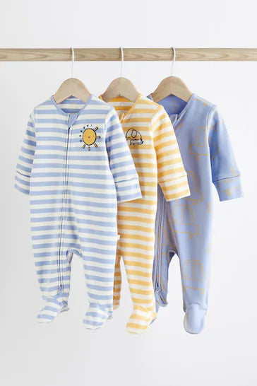 |BabyBoy| Pacote De 3 Macacões Para Bebês Com Zíper - Amarelo (0 Meses - 2 Anos)