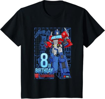 T-shirt de aniversário dos 8 anos do Optimus Prime dos Transformers