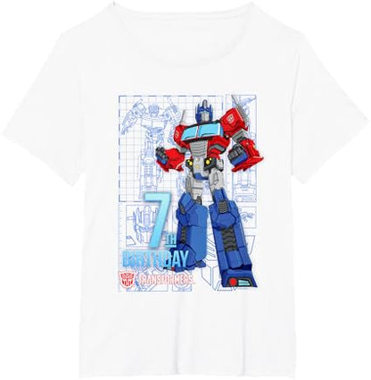 T-shirt de aniversário dos 7 anos do Optimus Prime dos Transformers