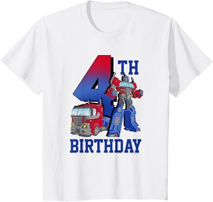 T-shirt com poster comemorativo do 4º aniversário do Optimus Prime de Transformers com efeito degradé
