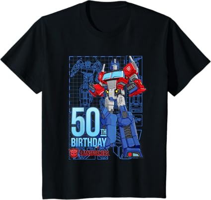 T-shirt de aniversário dos 50 anos do Optimus Prime dos Transformers