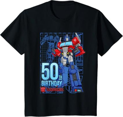 T-shirt de aniversário dos 50 anos do Optimus Prime dos Transformers