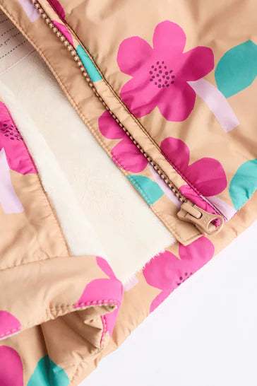 |BabyGirl| Casaco De Bebê Soprador Com Capuz - Amarelo Ocre/Rosa Floral (0 meses a 2 anos)