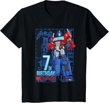 T-shirt de aniversário dos 7 anos do Optimus Prime dos Transformers