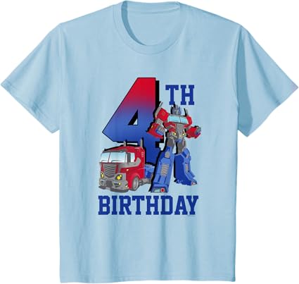 T-shirt com poster comemorativo do 4º aniversário do Optimus Prime de Transformers com efeito degradé