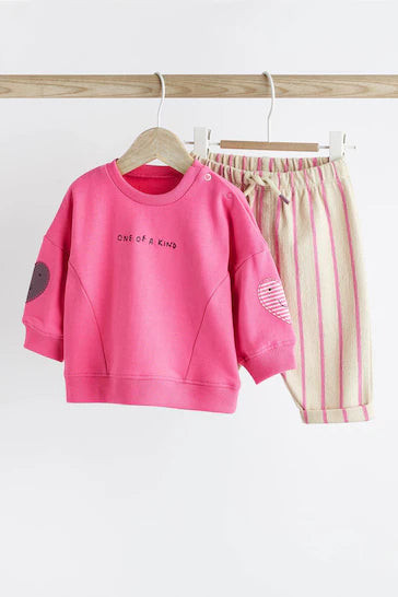 |BabyGirl| Conjunto De 2 Peças De Suéter e Calças Para Bebê - Bright Pink