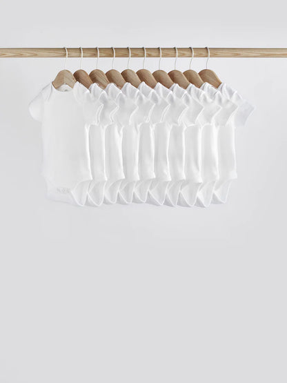 |BabyBoy| Pacote Com 10 Macacões De Manga Curta Para Bebês, Essenciais Brancos