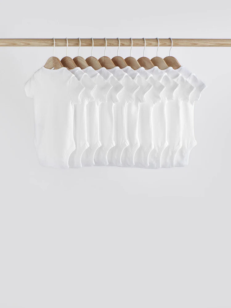 |BabyGirl| Pacote Com 10 Macacões De Manga Curta Para Bebês, Essenciais Brancos