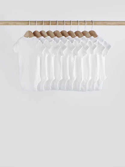 |BabyGirl| Pacote Com 10 Macacões De Manga Curta Para Bebês, Essenciais Brancos