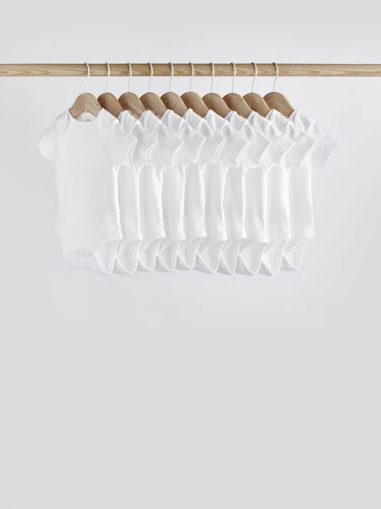 |BabyGirl| Pacote Com 10 Macacões De Manga Curta Para Bebês, Essenciais Brancos