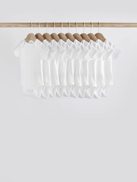 |BabyGirl| Pacote Com 10 Macacões De Manga Curta Para Bebês, Essenciais Brancos