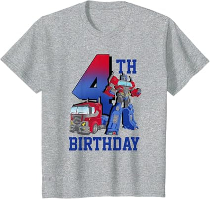 T-shirt com poster comemorativo do 4º aniversário do Optimus Prime de Transformers com efeito degradé