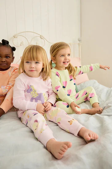 |BigGirl| Pacote de 3 pijamas - Unicórnio laranja/verde/roxo (9 meses - 8 anos)