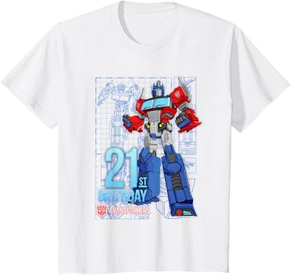 T-shirt de aniversário dos 21 anos do Optimus Prime dos Transformers