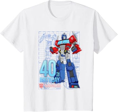 T-shirt de aniversário dos 40 anos do Optimus Prime dos Transformers