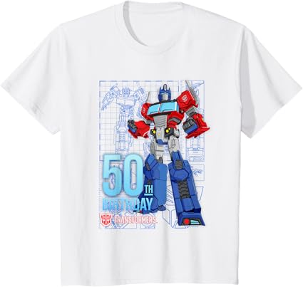 T-shirt de aniversário dos 50 anos do Optimus Prime dos Transformers