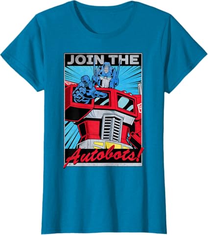 T-shirt com poster retro do Transformers Optimus Prime juntando-se aos Autobots