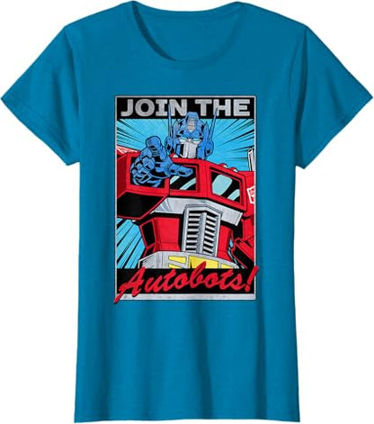 T-shirt com poster retro do Transformers Optimus Prime juntando-se aos Autobots