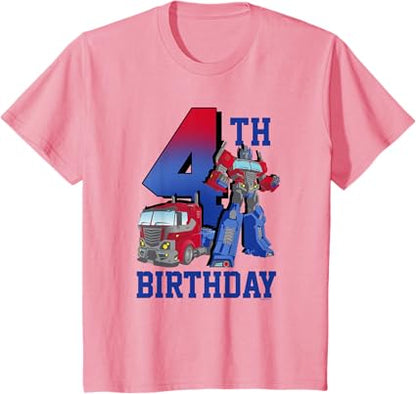 T-shirt com poster comemorativo do 4º aniversário do Optimus Prime de Transformers com efeito degradé