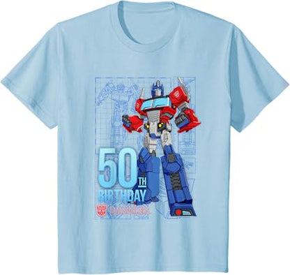 T-shirt de aniversário dos 50 anos do Optimus Prime dos Transformers