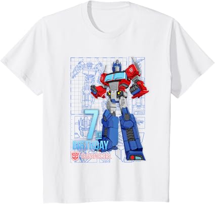 T-shirt de aniversário dos 7 anos do Optimus Prime dos Transformers