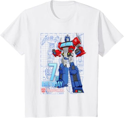 T-shirt de aniversário dos 7 anos do Optimus Prime dos Transformers