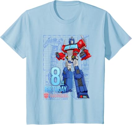 T-shirt de aniversário dos 8 anos do Optimus Prime dos Transformers