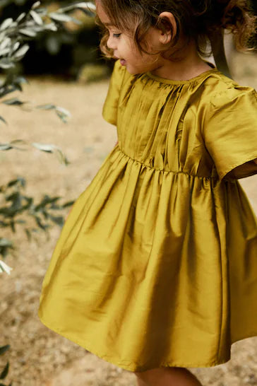 |Girl| Vestido Pintuck Tafetá - Olive Green (3 meses a 10 anos)