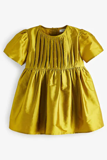|Girl| Vestido Pintuck Tafetá - Olive Green (3 meses a 10 anos)