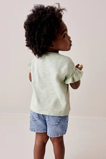 |Niña| Camiseta Crochet Mariposa - Verde (3 meses - 7 años)