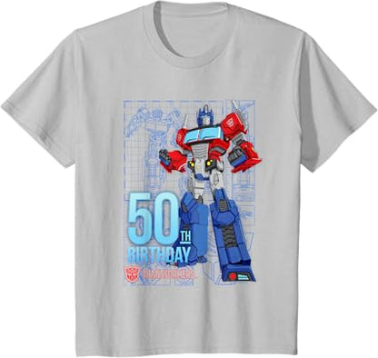 T-shirt de aniversário dos 50 anos do Optimus Prime dos Transformers
