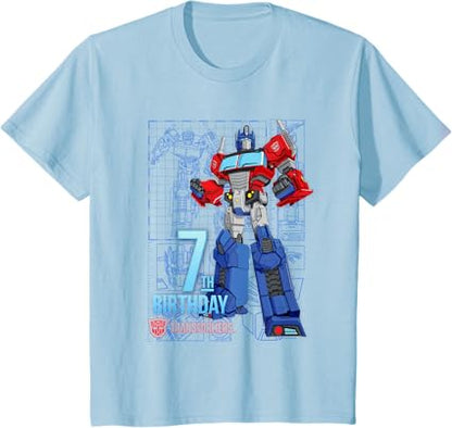 T-shirt de aniversário dos 7 anos do Optimus Prime dos Transformers