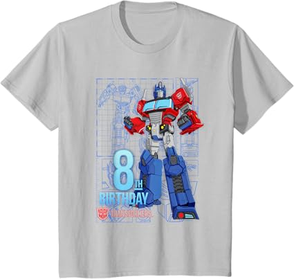 T-shirt de aniversário dos 8 anos do Optimus Prime dos Transformers