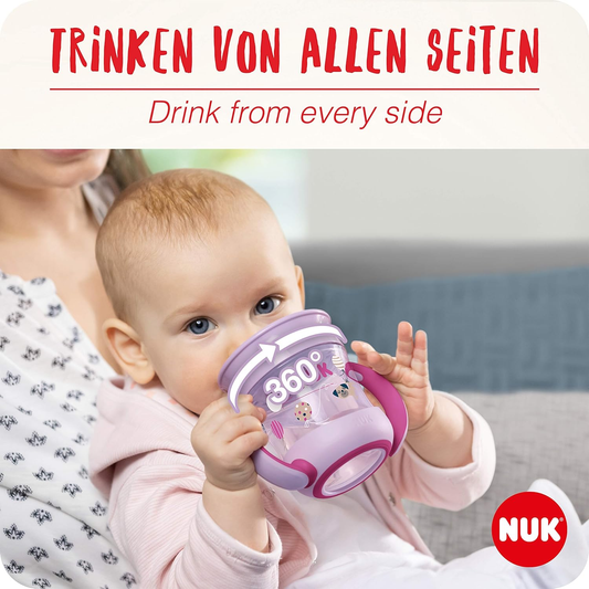 Copo de aprendizagem NUK Mini Magic Cup | borda para beber 360° à prova de fugas | a partir dos 6 meses | pegas práticas | Livre de BPA | 160 ml, branco