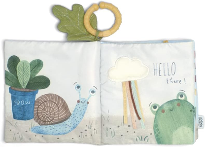 Livro de atividades interativo Mamas & Papas com páginas amarrotadas, apito, mordedor e jardim de agradecimento