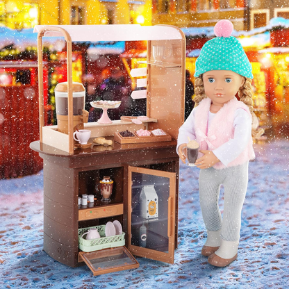 Conjunto de brinquedos Choco-Tastic da Our Generation – Suporte para chocolate quente para bonecas de 45 cm – Inclui conjunto de acessórios com 26 peças
