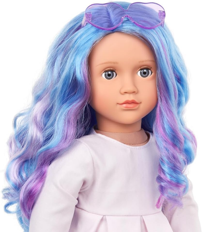 Generation Fashion Dolls 18" Veronika com cabelo escuro azul e roxo e óculos de coração roxo