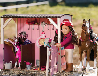 Figura de animal potro quarto de milha da nossa geração – potro de brinquedo de 30 cm para bonecas de 45 cm, figura de animal de brinquedo para meninas e meninos, acessórios estáveis e ferramentas de higiene, para crianças a partir dos 3 anos